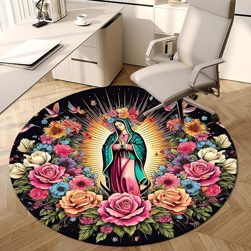 1pc Office Carpet Chair Mats Floral Virgin Guadalupe Artwork Perfect for Decorating Office Chairs, Living Rooms, Or Bedrooms.YDT120