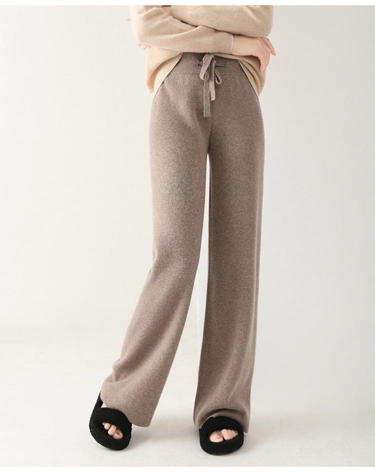 

All-Wool High-Waisted Warm Knit Trousers - Soft, Sticky, Straight-Leg Loose Casual Pants Small верблюд