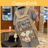 Simple Color Solid Large Capacity Student Backpack With Pendant Badge And
