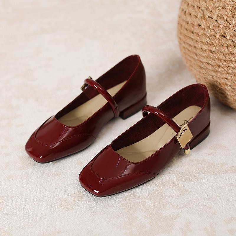 Leather Flat for Huizhou Women's Shoes Su Yinyin Same Mary Jane Shoes Low Heel Spring New Square Head Single Shoes