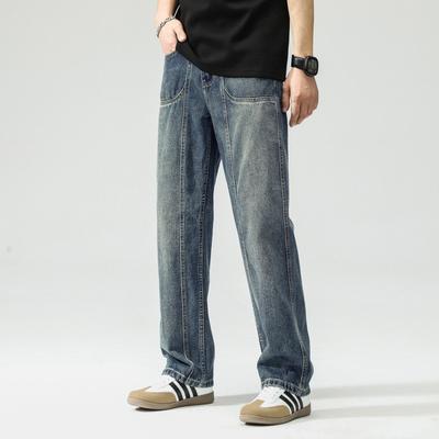 New Retro Straight Jeans Men's American High Street Loose Wide-leg Floor Pants