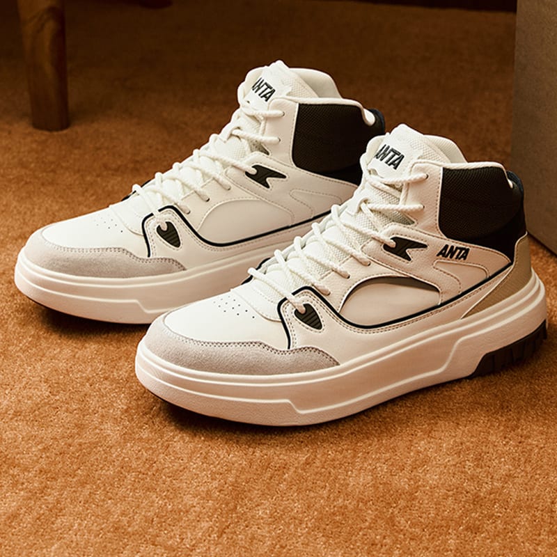 Anta Pancake Slip Resistant Abrasion Resistant High Top Skateboard Shoes Men's White Black Green 912448082-1