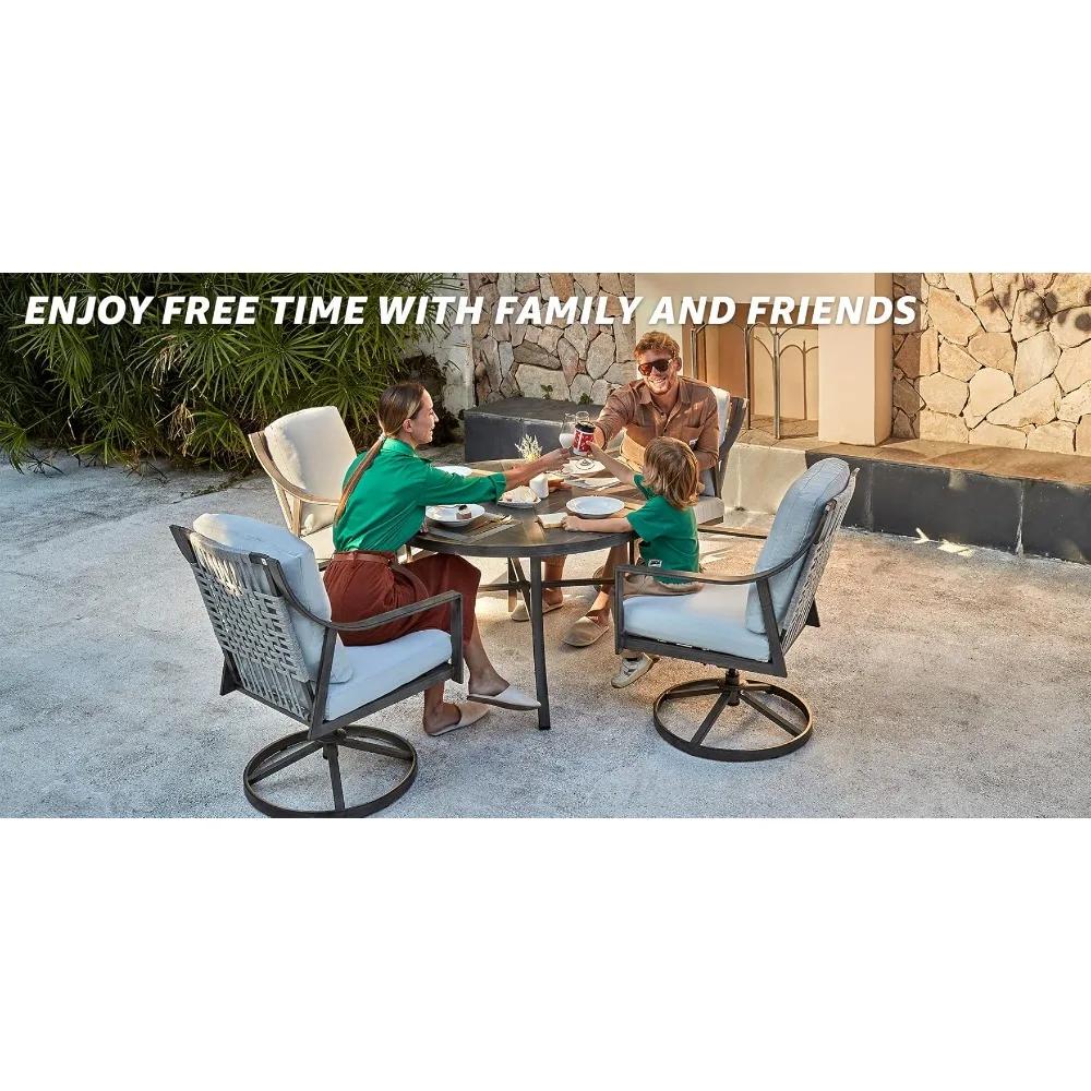 EXPRESSIONS 5-Piece Outdoor Patio Dining Set, 4pcs Patio Swivel Rocking Chairs and 38’’ Round Table with 1.65’’ Umbrella Hole