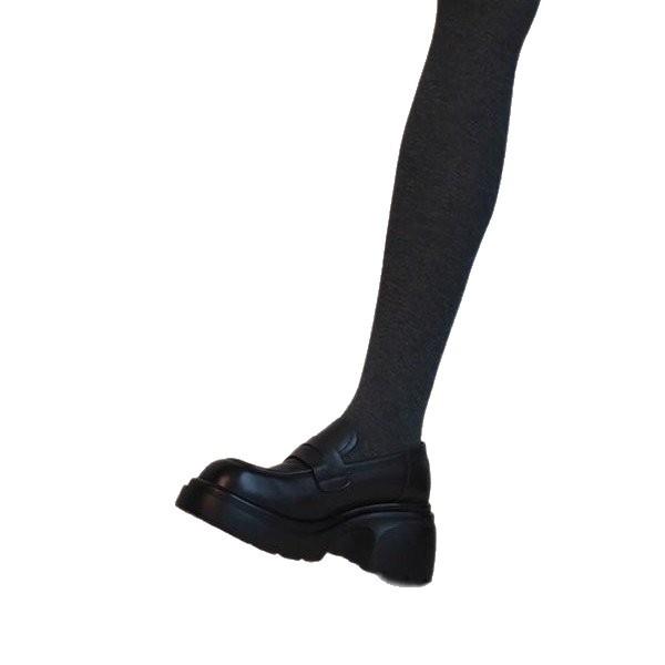 Sheepskin version~ Leather platform muffin one-pedal loafers women's retro British black versatile small leather shoes single shoes