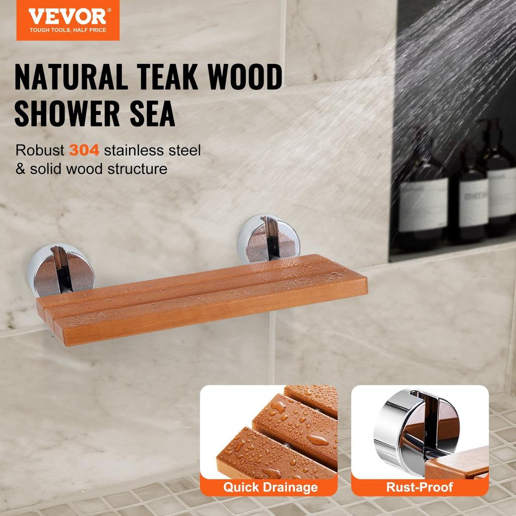 Folding Teak Shower Seat 20.1" X 13.2" Wall Mounted Shower Bench 440 Lbs