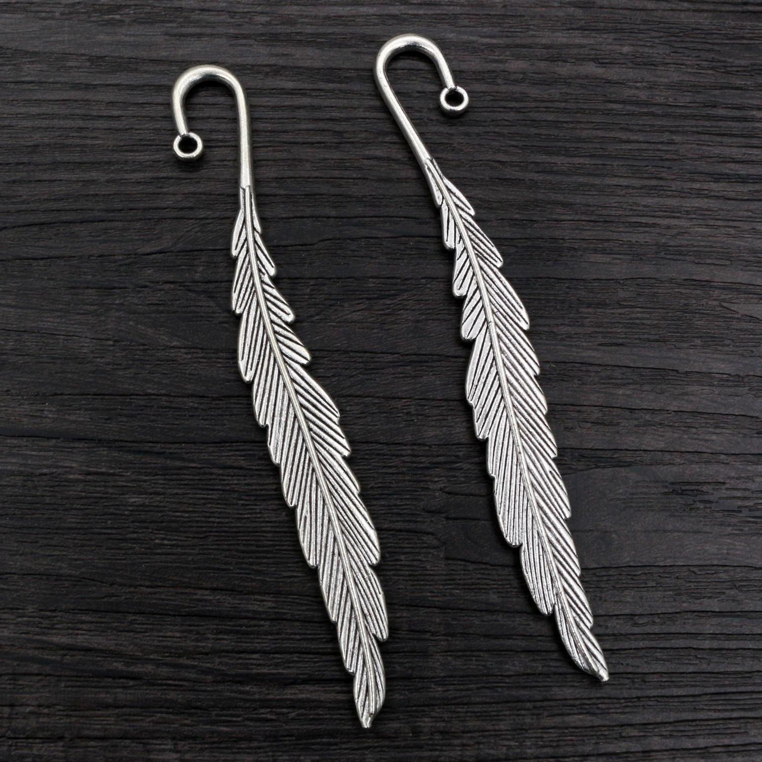 

4pcs 116x13mm Antique Silver Plated Bronze Leaf Feather Handmade Charms Pendant DIY for Bracelet Necklace Bookmark Accessories античный серебряного