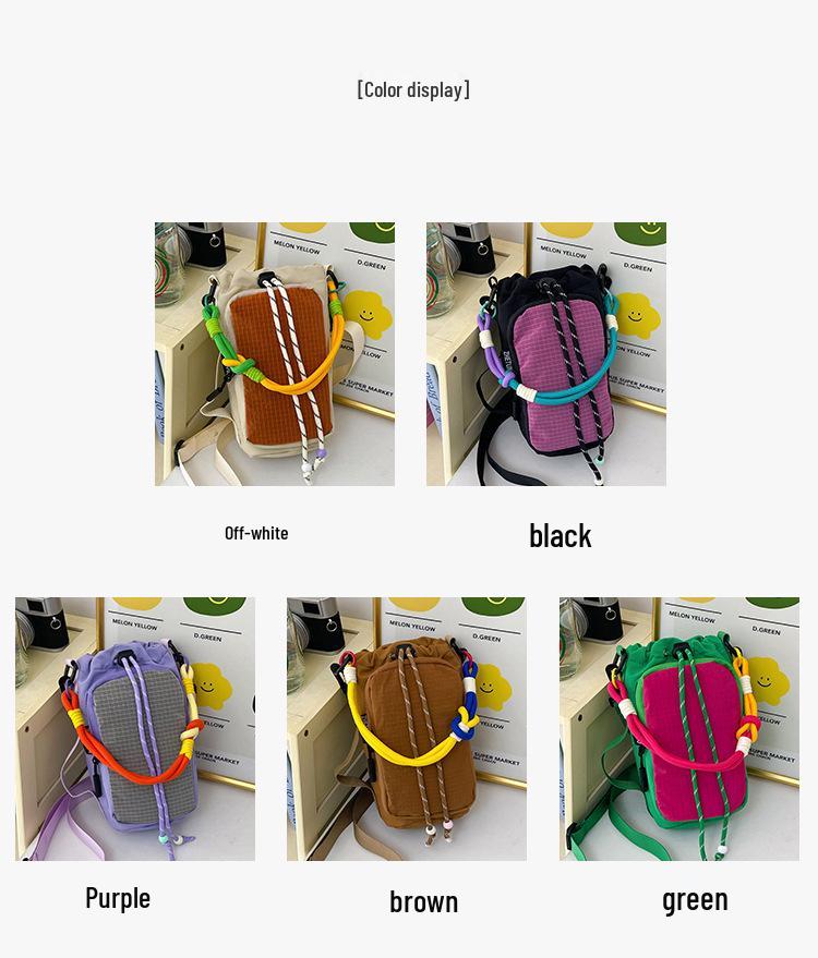 Women's Nylon Color Block One-Shoulder Crossbody Bag with Woven Lanyard, Lightweight and Stylish.