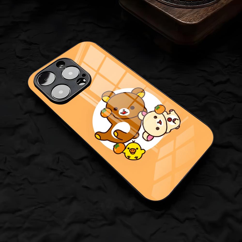 Cute R-RilakkumaS Phone Case For IPhone 17 Air 16 E Pro Max 15 14 13 Mini 12 Pro 11 Max Plus Black Glass Cover