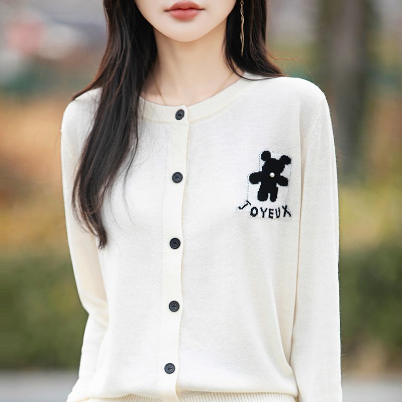 Cardigan feminino leve 50% lã e 50% seda amoreira - Tricô versátil para 4 estações, conforto e estilo o ano todo