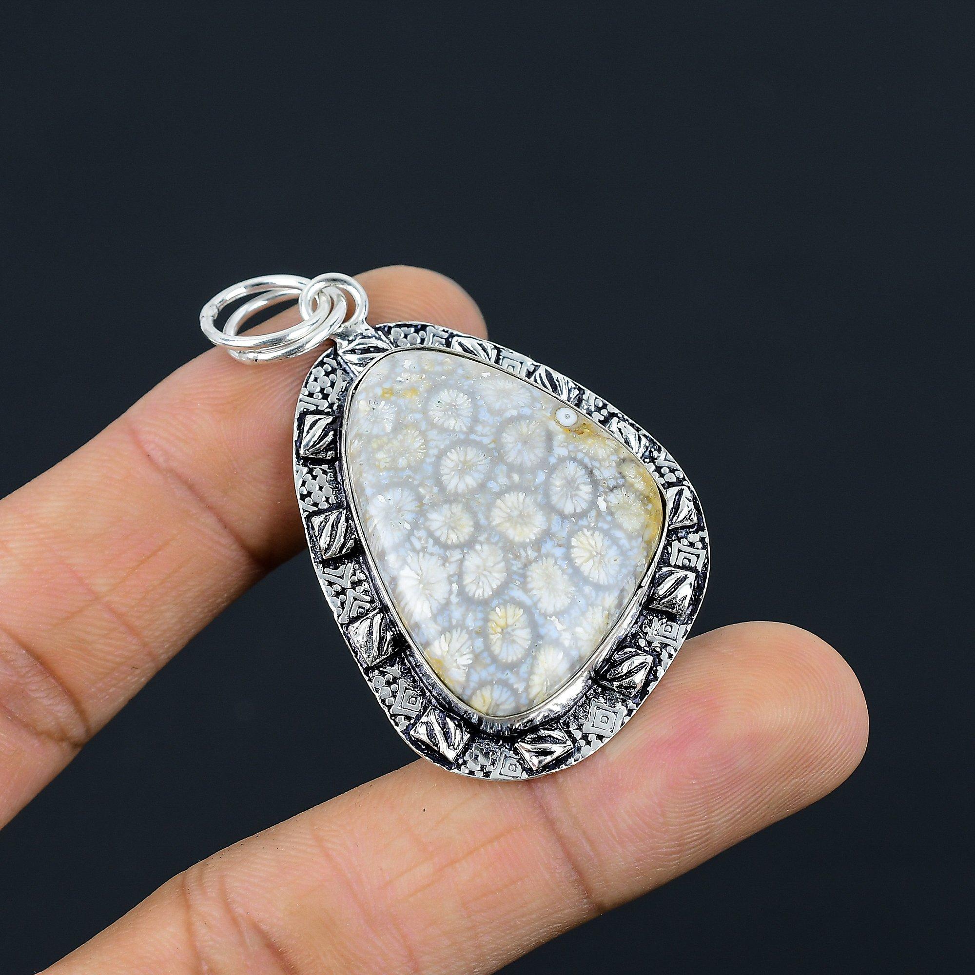 

Натуральный ископаемый коралл, драгоценный камень, кулон, ювелирное изделие из стерлингового серебра 925 пробы для женщин