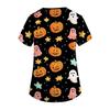 Women's Fashion Short Sleeve Halloween Printed V-Neck Pocket Workwear Tops