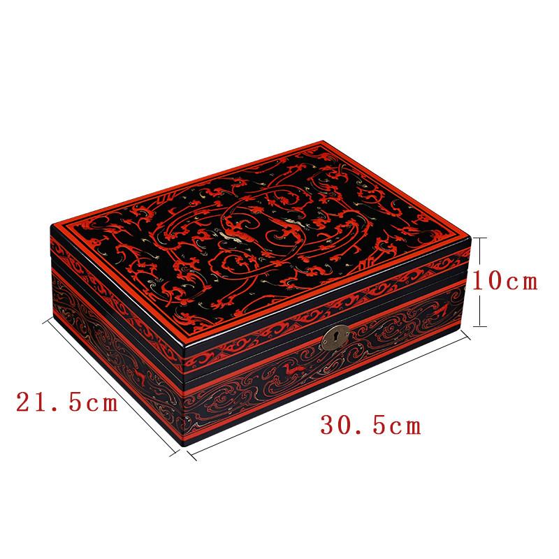 Vintage Chinese Lacquer Jewelry Box Han Pattern Classical Wooden Gift Box Luxury Storage
