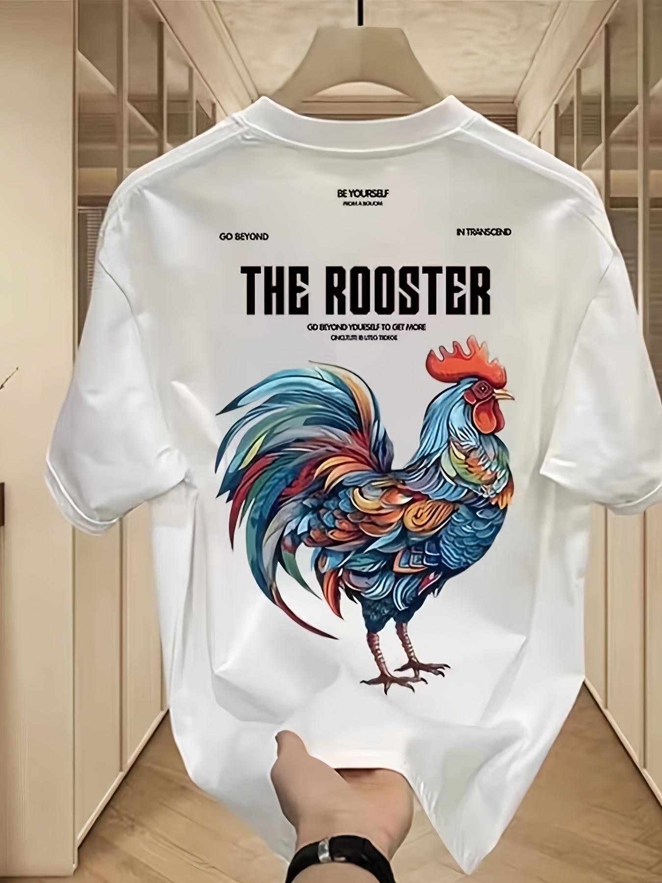 Men S 100% Cotton Graphic T-Shirt - Vibrant Rooster Design, Breathable & Sweat-Wicking Short Sleeve Tee for Summer S белый