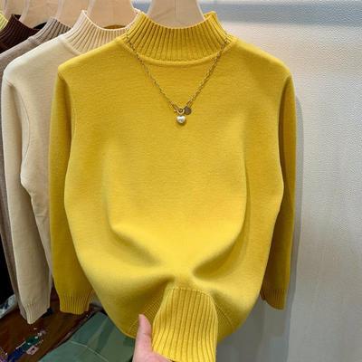 Autumn Winter Women's Thick Half Turtleneck Sweater Long-sleeve Solid Loose Pullover Knit Top