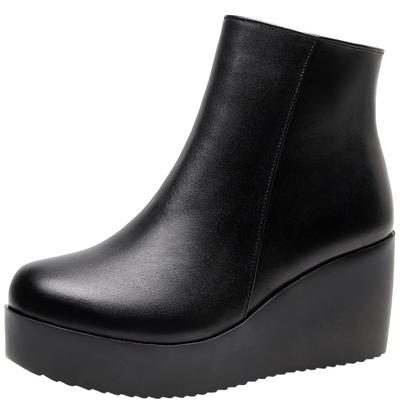 Big Size 43 Female Platform Wedges Boots Black Autumn Winter Ankle Boots for Women High Heels Ladies Leather Shoes Zipper