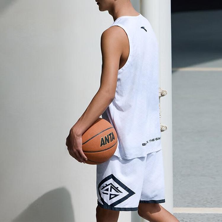Anta Basketball Series Pattern Print Quick-Dry Game Jersey Set Men Sportswear Pure-White 152331201-1