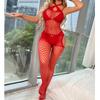 Tuta da donna in rete alta fino alla coscia, calze trasparenti, lingerie sexy, tuta in rete trasparente elastica in pizzo