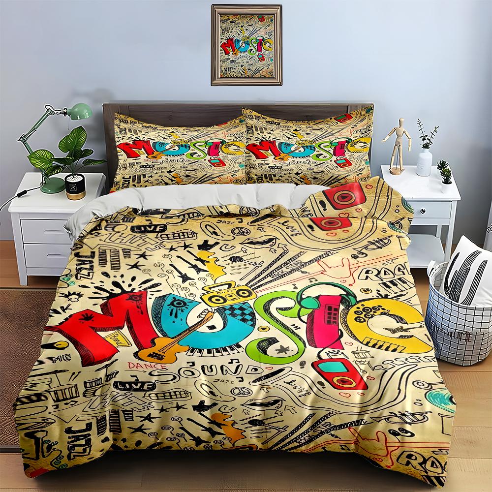 Colorful, musical, doodled. Bedding Duvet cover sets Duvet covers Pillowcases gifts (1 * Duvet Cover 2 * Pillowcases, without duvet insert)