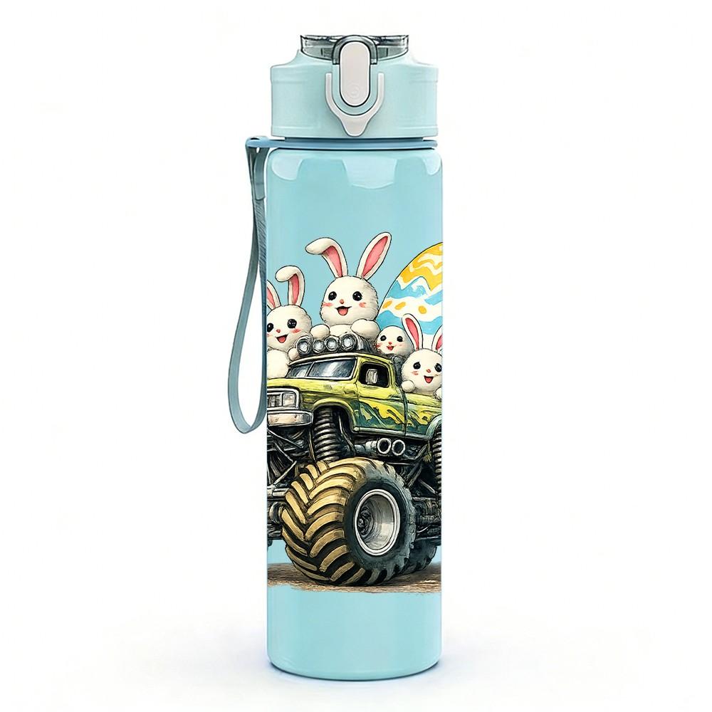 1PC Big Tire Monster Truck Cartoon Print 750ml Color Plastic Sports Water Bottle Leakproof Flip Straw Lid Suitable for Sports Office Home Use