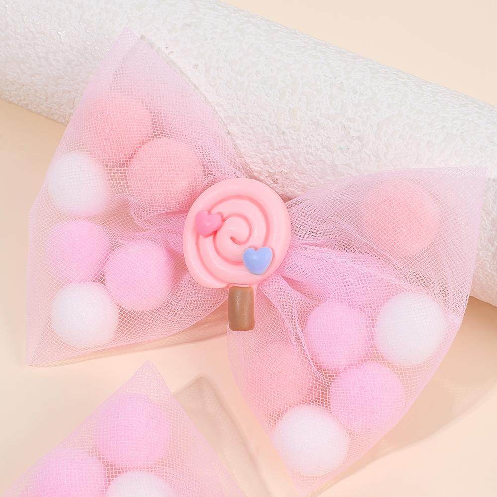 2 Stück Beliebte Süßigkeiten Netz Haarspangen Plüschkugel Gefüllte Schleife Haarnadel Süße Lutscher Haarspange Für Baby Mädchen Kinder Haaraccessoires