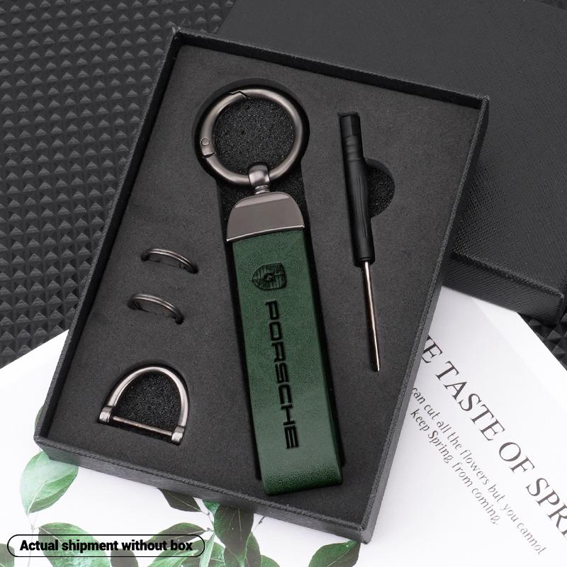 Metal Leather Car Keychain Anti-Loss Key Ring For Porsche Panamera Carman Macann Bobst Cayenne 911 981 991 970 996 Stickers