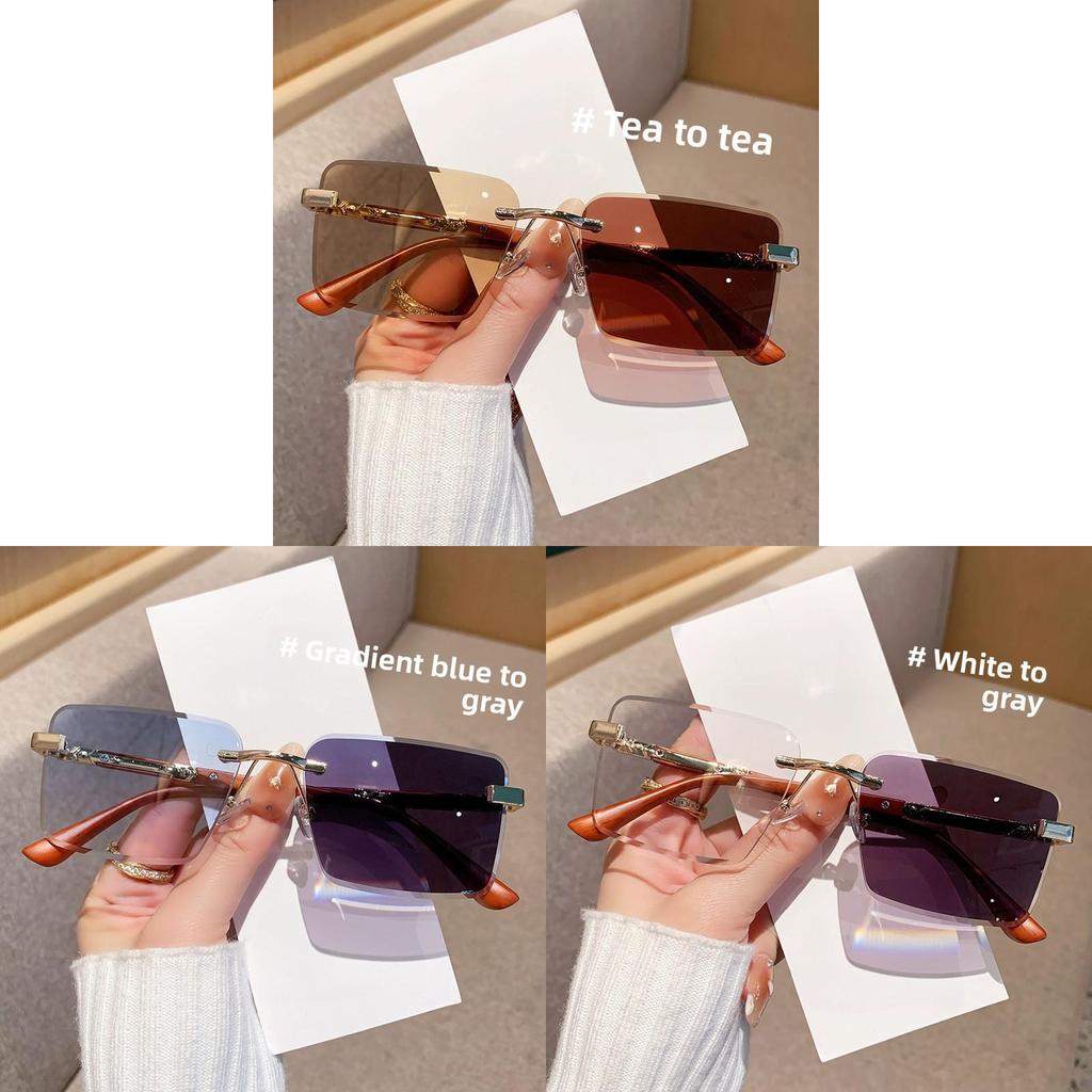 Trendy Frameless Gradient Grey Sun Glasses With Uv400 For Cycling And Parties