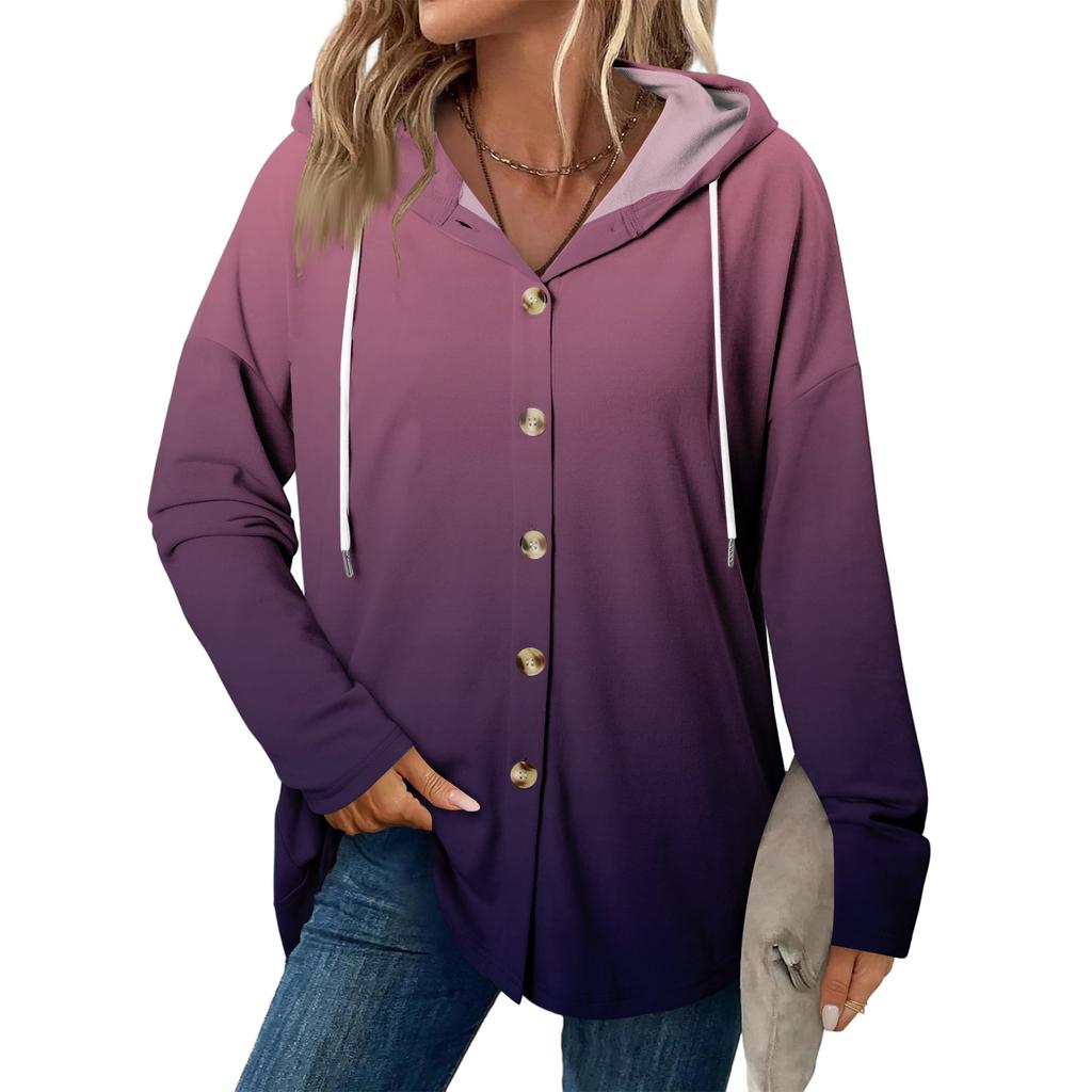 Women's Fashion Casual Raglan Long-Sleeve Drawstring Coat, Vintage Buttoned Hooded Coat