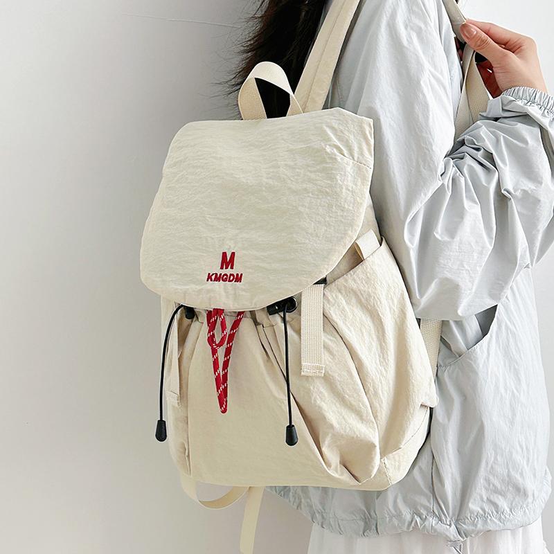 Drawstring Backpack Travel Contrast Backpack Lightweight Nylon Schoolbag