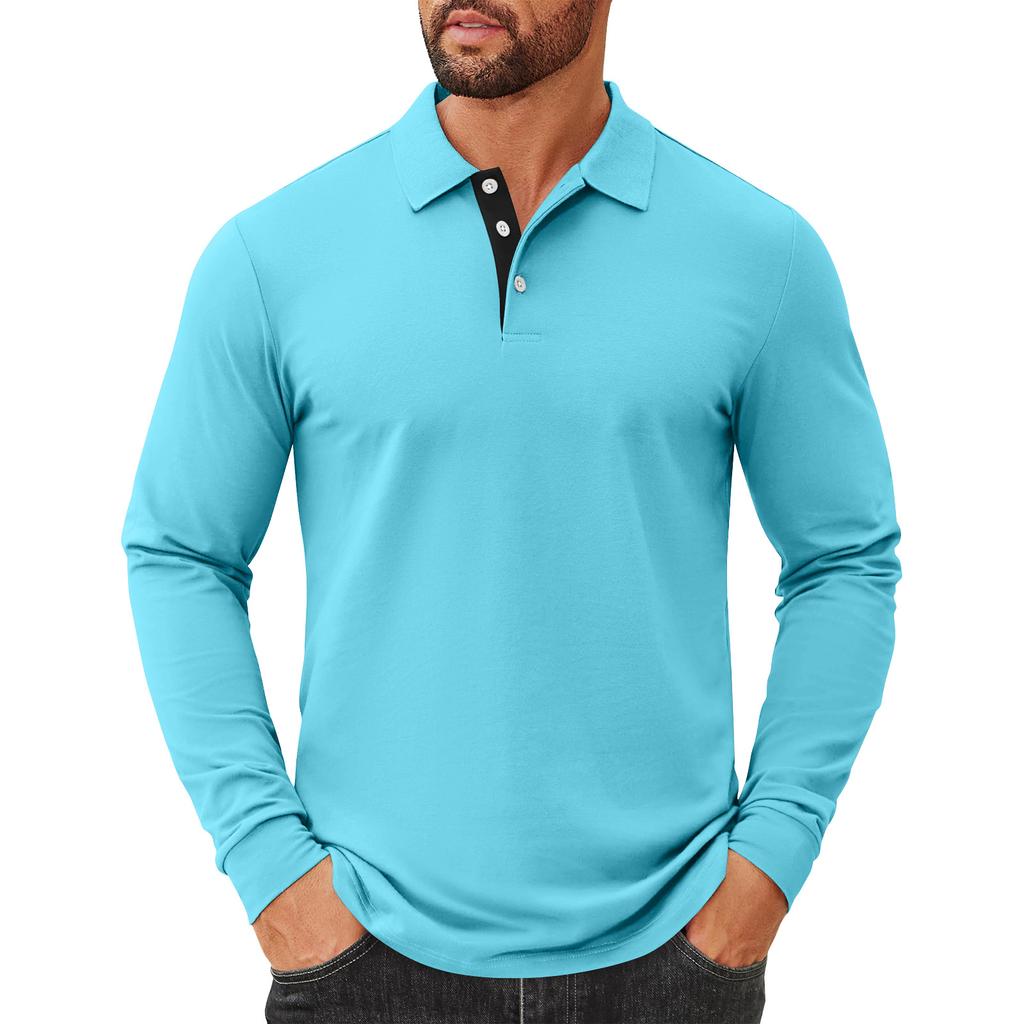 Men's Solid Color Button Lapel Long Sleeve Top Men's Casual Fashion Long Sleeve Top