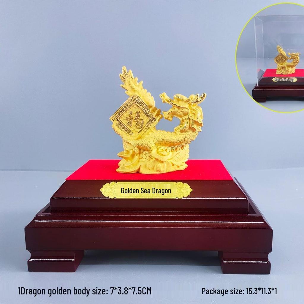 Flocked Gold Dragon Zodiac Ornament for Year of the Dragon - Wealth-Attracting Decoration and Business Gift