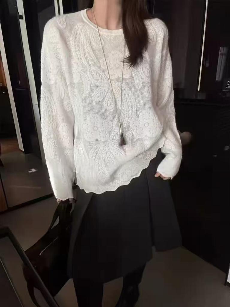 2026 Retro Cashew Embroidery Suit Skirt & Loose Wool Sweater - Women's Artistic Style