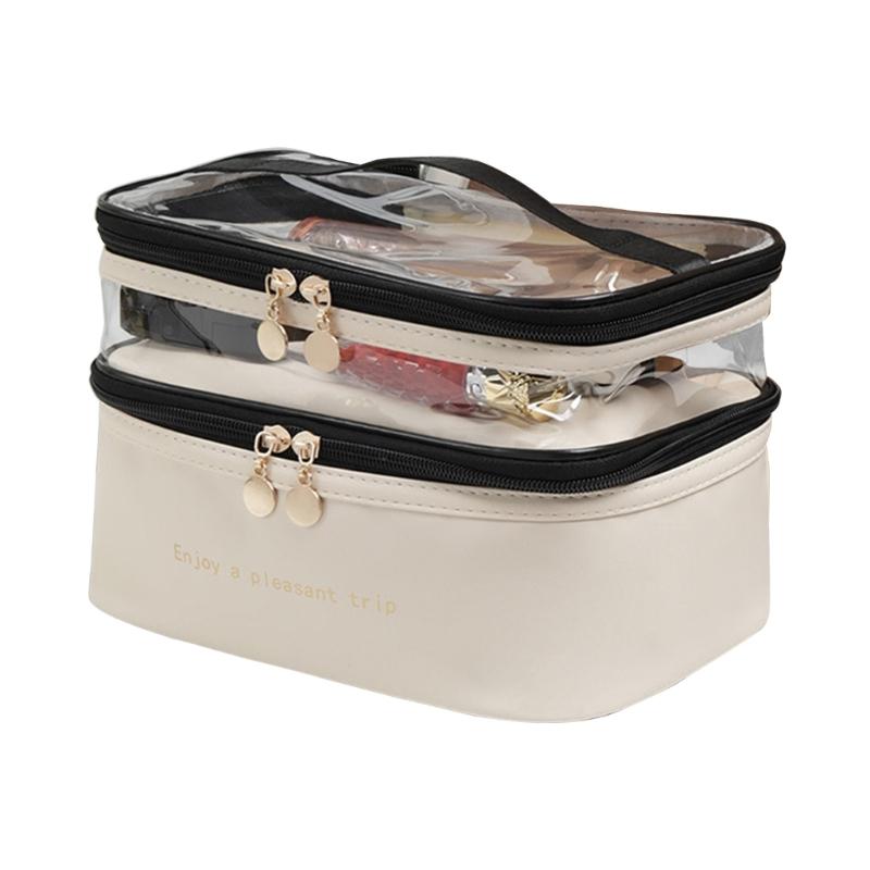 

Simple Double Layer Cosmetic Pouches Versatile Makeup Container Bag with Double Layer Designs for Office and Vacation