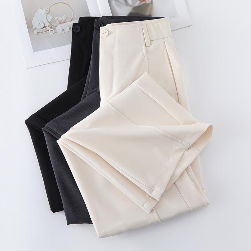 Women's Spring 2025 Gray High-Waisted Wide-Leg Drapey Pants - Elegant and Loose Straight-Leg Fit for Spring/Summer Season