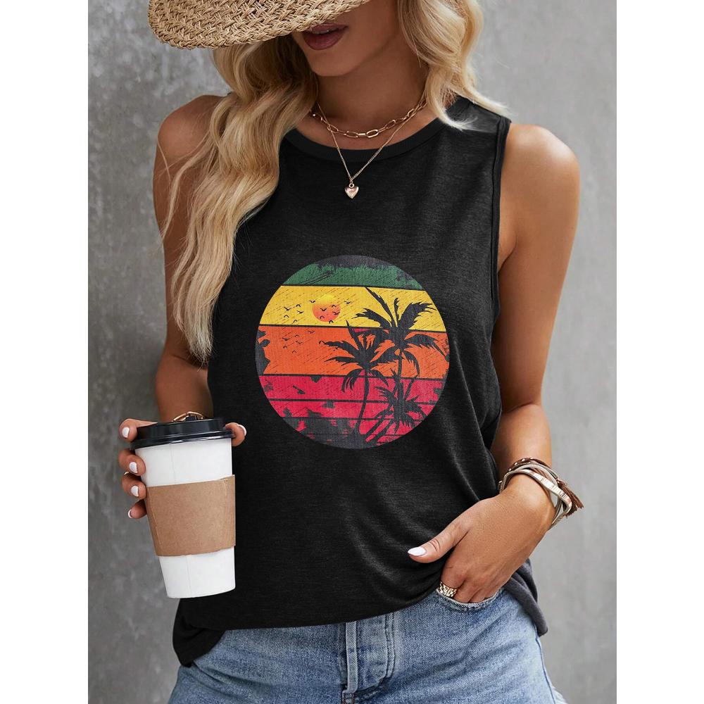 

Женская футболка без рукавов с принтом солнца, летний и весенний повседневный топ без рукавов 3XL