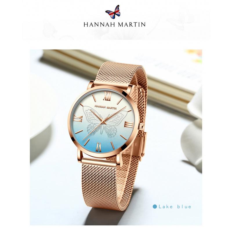 Hannah Martin Butterfly Design Women's Fashion Brand Watch Japanese Miyota Movement Stainless Steel Quartz Wristwatch