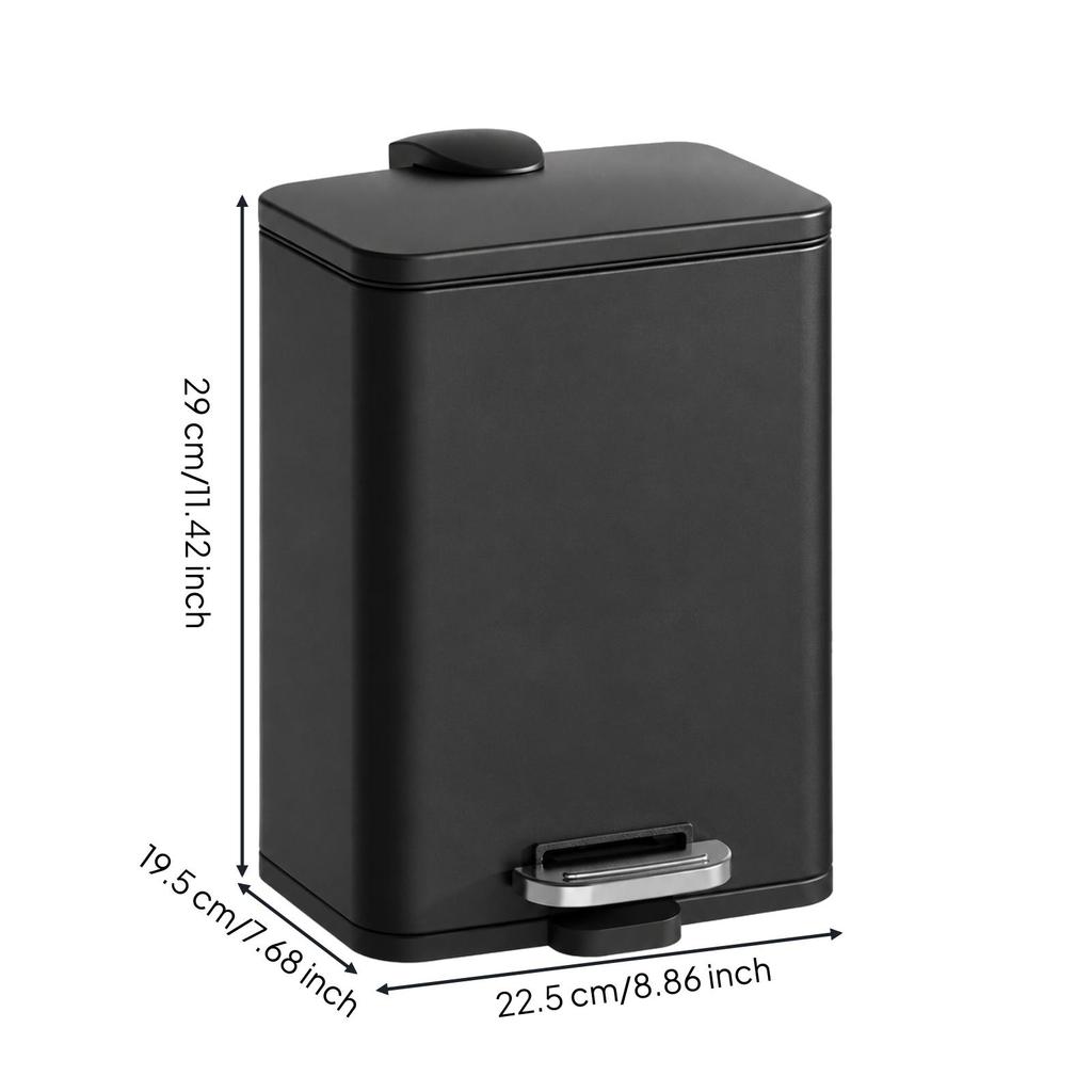 5L Rectangular Pedal Waste Bin Hands Metal with Polypropylene Liner Compact for Kitchen,