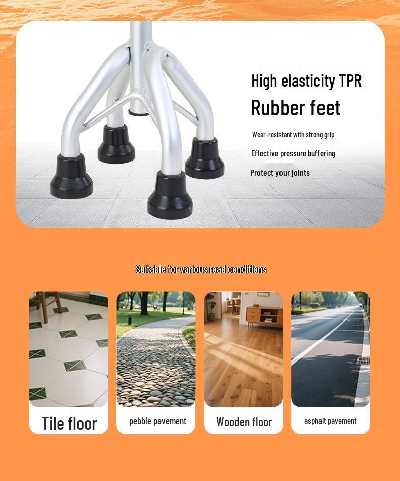 Lightweight Aluminum Alloy Four-Legged Cane with Soft Grip for Seniors - Anti-Slip, Adjustable Walking Stick.