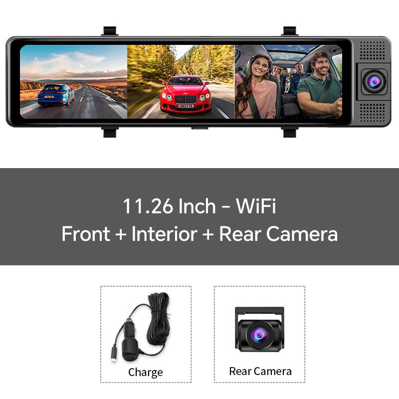 11.26" 3 Cameras 4K GPS WIFI Dash Camera Mirror Dual Lens IPS Screen Car Camera Drive Recorder Stream RearView Mirror Car Dvr