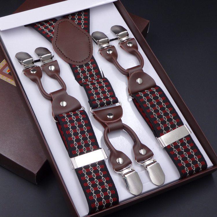 Men's Six-Clip Jacquard Wide Suspenders with Printed Webbing
