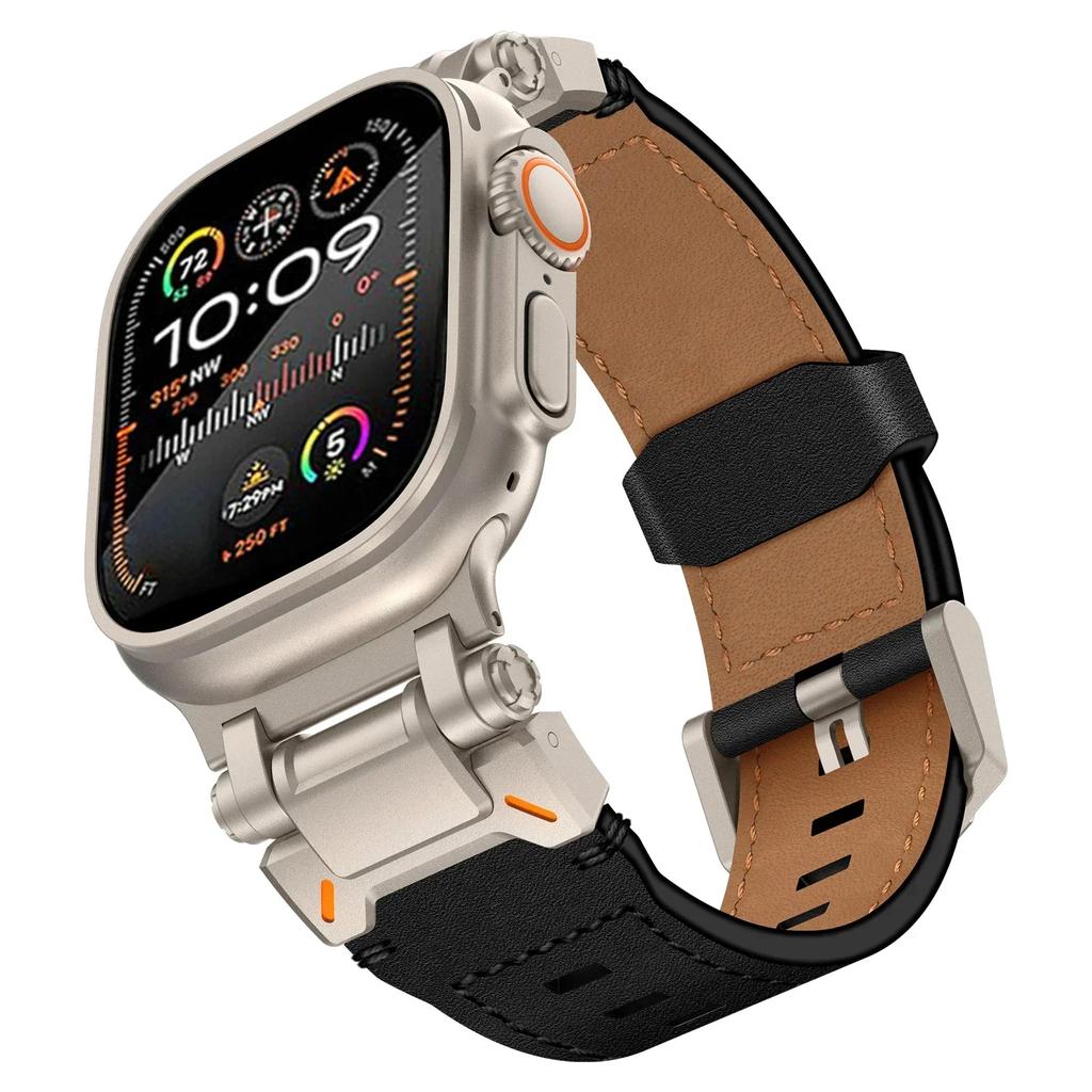 Leather Strap for Apple Watch Ultra 49mm 45mm 42 44mm Luxury Men Band for iWatch Se 6 5 4 Series 9 8 7 Ultra 2 Bracelet