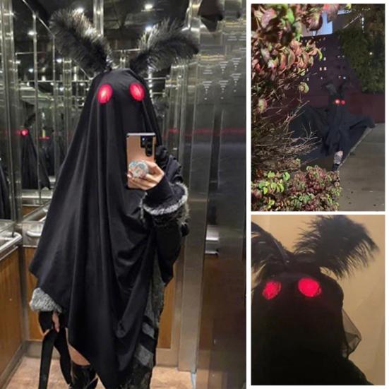 Yousheng Mothman Cosplay Costume Halloween Hooded Cape for Men Women Adult Black Fly Onesie Outfit for Halloween Christmas Parties