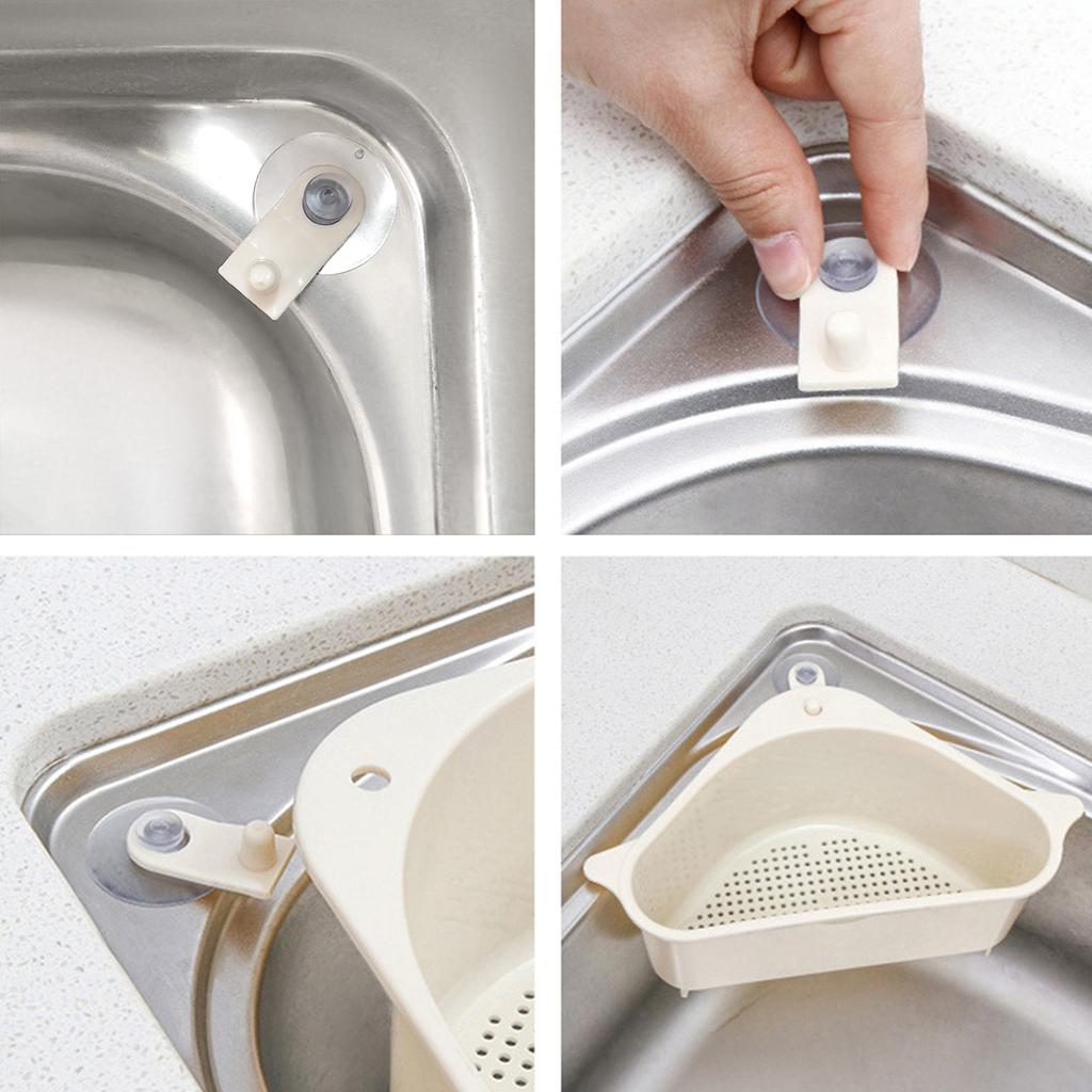1 Pcs Triangle Sink Drain Basket Suction Cup Hanging Kitchen Sink Vegetable Leaf Peel Garbage Bin Sponge Cloth Storage Basket