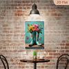 Metal Wall Art Vintage Cowboy Boot with Flowers for Living Room Decor