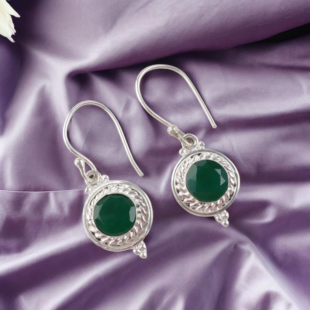 Green Onyx Gemstone 925 Sterling Silver Jewelry Handmade Women Earrings 1.43" EE-117-13