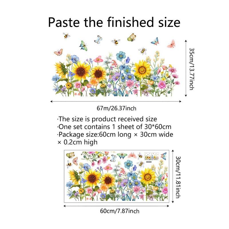 Dwustronna kolorowa naklejka ścienna z motylem i kwiatami, elektrostatyczna pasta do szyb okiennych, widoczna dekoracyjna naklejka ścienna