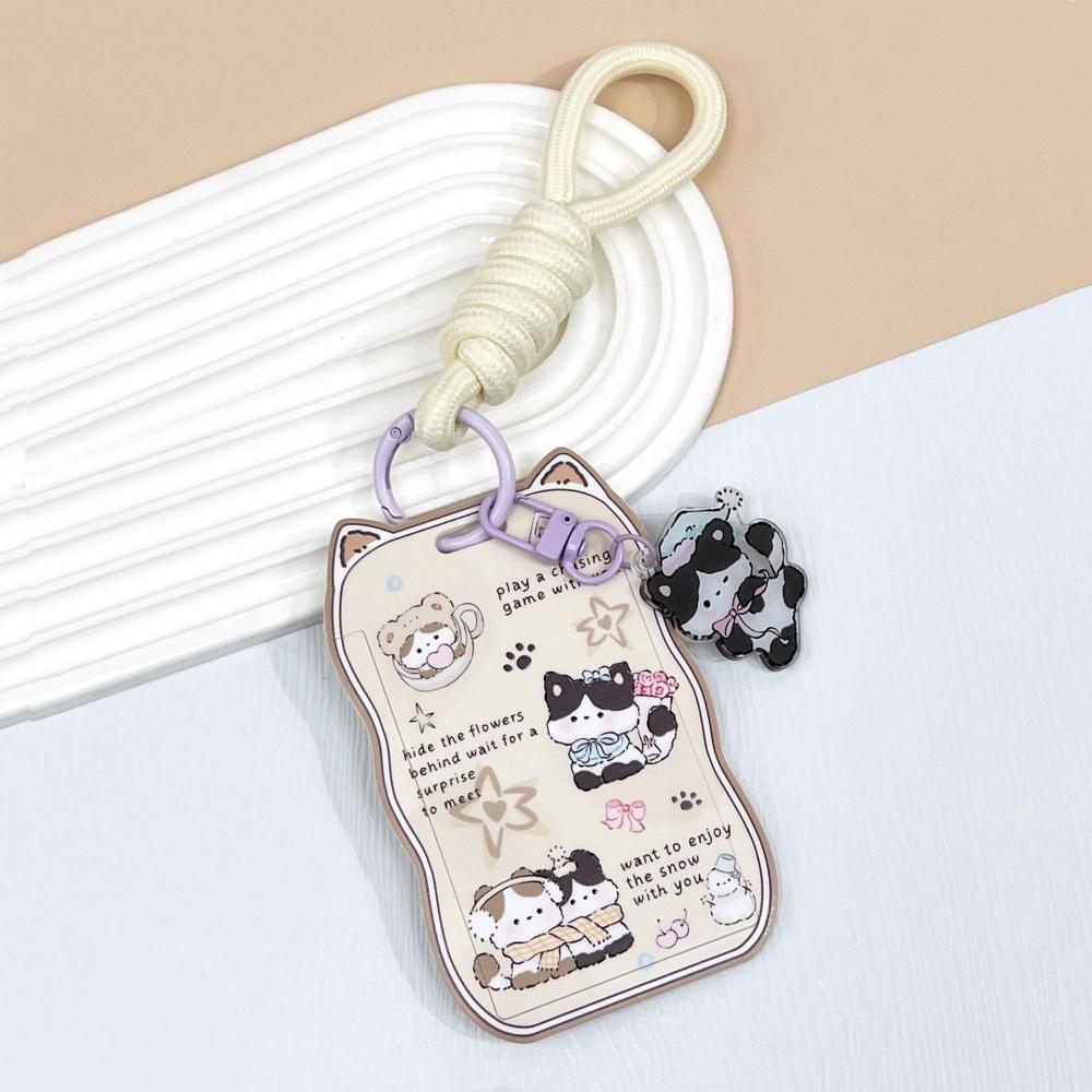 Portable Acrylic Cat Ear Card Holder Keychain Photo Sleeves Sliding Cover Photocard Holder Cute Student Id Card Case For Work