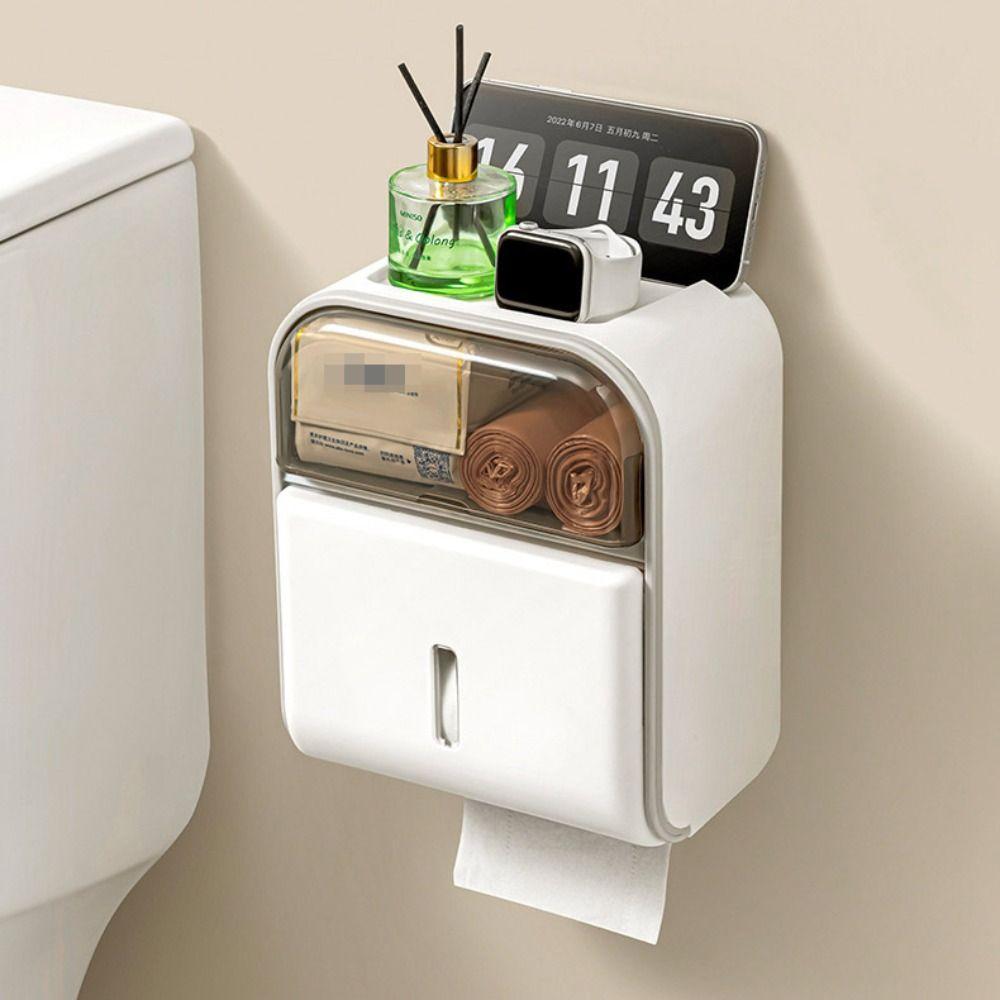 Waterproof Wall-Mounted Tissue Box No-Drill Draw Tissue Box Toilet Paper Holder  Bathroom