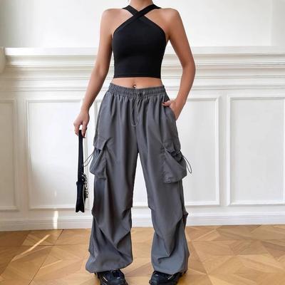 Freizeithose Damen Neu Hohe Taille Drapierung Lässig Weitbein Schnelltrocknend Sport Lange Hose