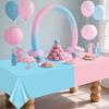 Gender Reveal Tablecloth - Pink & Blue Rectangular Plastic Table Cover, For Baby Shower, Baptism, Birthday Party Decorations