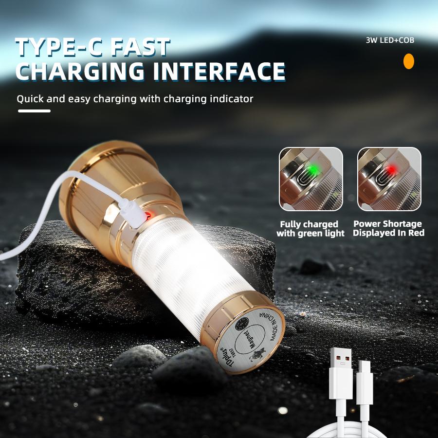 Tragbare LED-Taschenlampe, Multifunktions-Camping-Taschenlampe mit Seitenlicht, wiederaufladbare Zeltlampe, Outdoor-Camping-Laterne für den Notfall